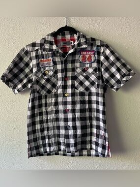 Sabit Plaid Button Up Shirt Mens Small Patchwork Japan Streetwear Check